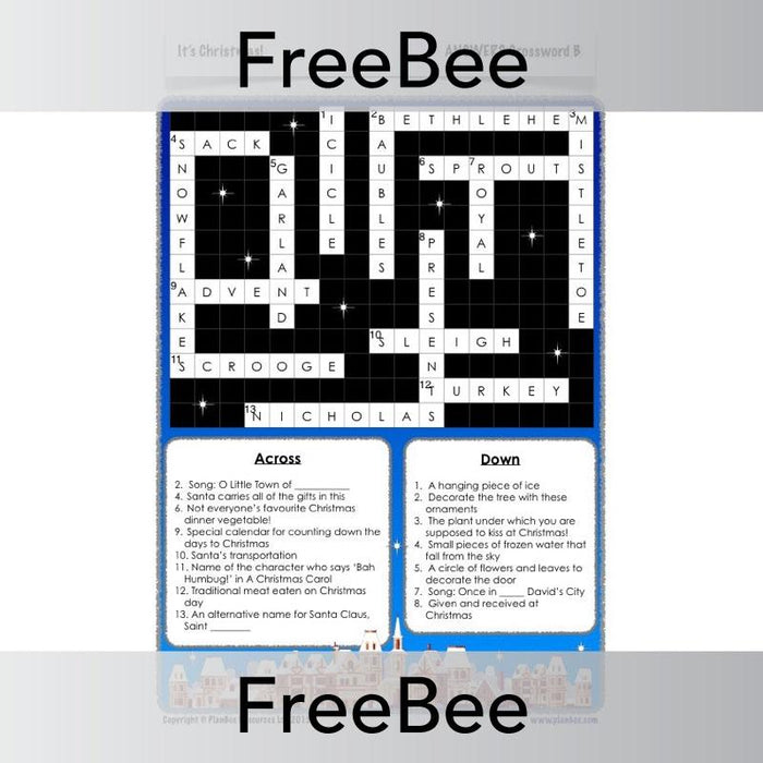 PlanBee It's Christmas! Crossword Answers | Free Teaching Resources | PlanBee