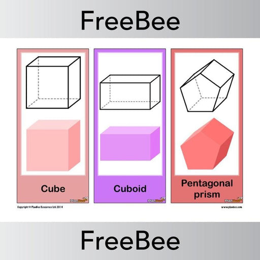 3D Shape Pictures Free Display Cards Cube, Cuboid, Pentagonal prism by PlanBee Resource