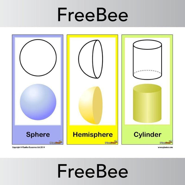 3D Shape Pictures Free Display Cards Sphere, Hemisphere, Cylinder by PlanBee Resource
