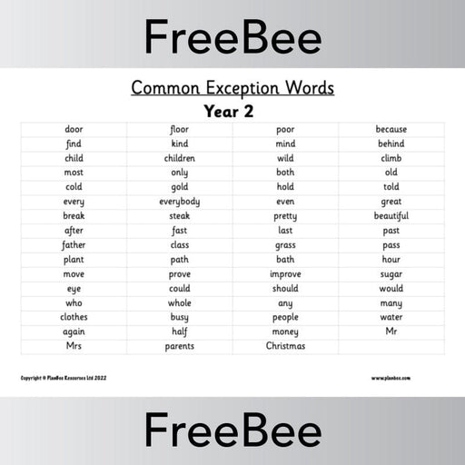 Year 2 Common Exception Words KS1 Free PDF by PlanBee