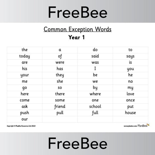 Year 1 Common Exception Words KS1 Free PDF by PlanBee