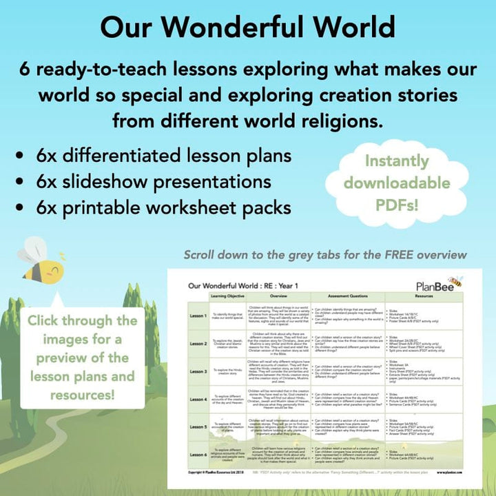 PlanBee Our Wonderful World - Creation Stories KS1 RE by PlanBee