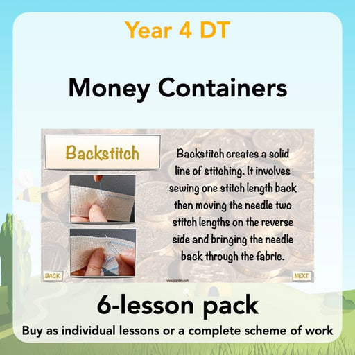 PlanBee Money Containers - Textiles DT Sewing lessons for KS2 Year 4 KS2