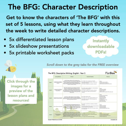 PlanBee The BFG Character Description KS2 Year 3 Planning by PlanBee