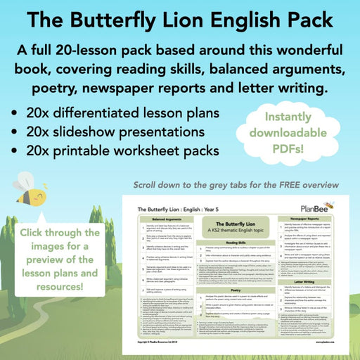 PlanBee The Butterfly Lion Worksheets KS2 Year 5 English by PlanBee