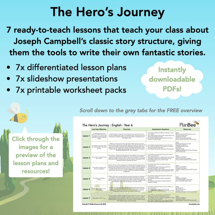 PlanBee Year 6 Story Writing Lesson Planning | The Hero's Journey 