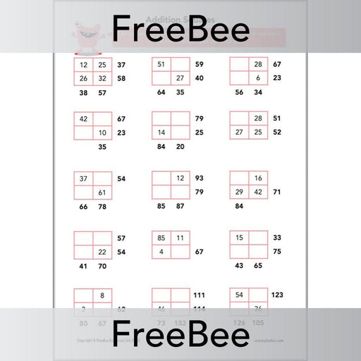 PlanBee FREE Addition Squares by PlanBee