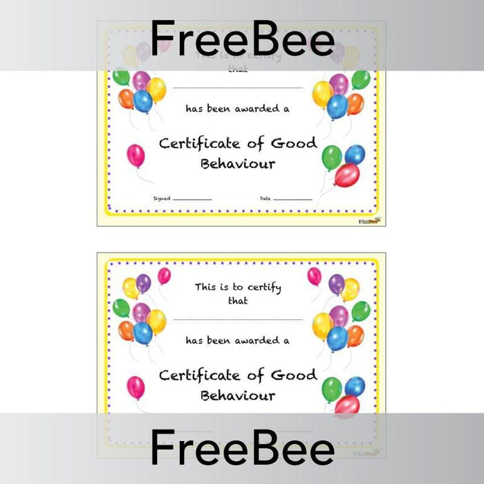 FREE Downloadable Balloons Certificate by PlanBee