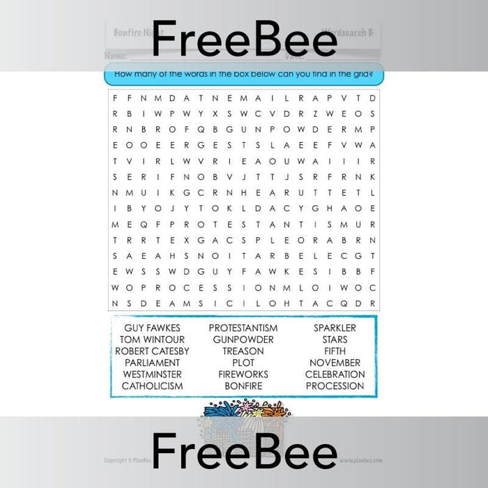 PlanBee FREE Bonfire Night Word Search | PlanBee FreeBees
