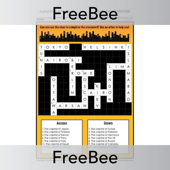 PlanBee Capital City Crossword Free PlanBee Printable