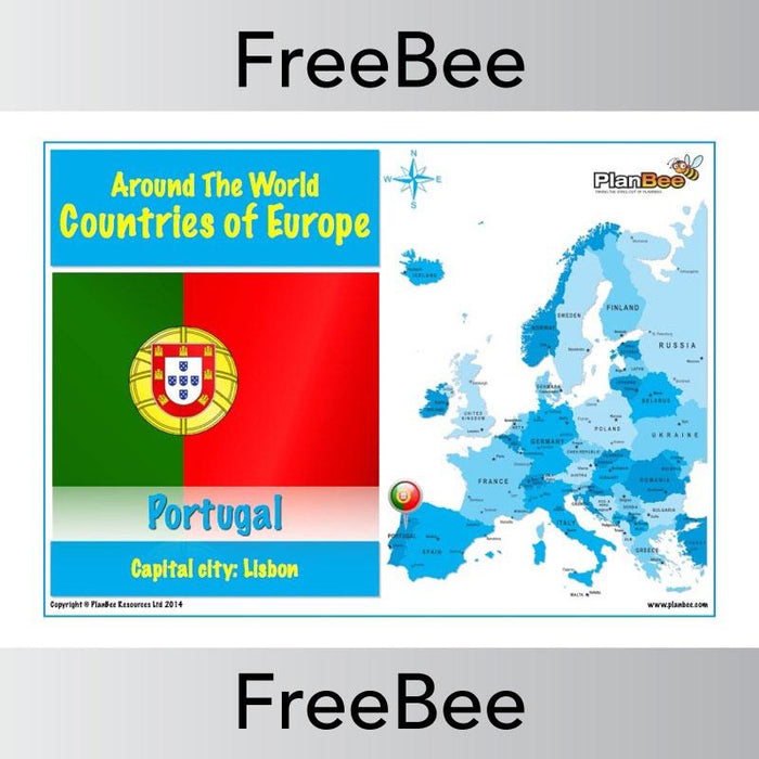 Free Countries in Europe Map with Cities and Flags Portugal | PlanBee