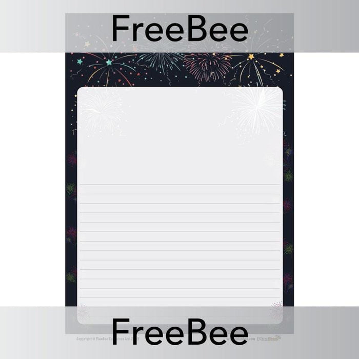 Free Printable Fireworks Border Half Lined Page by PlanBee