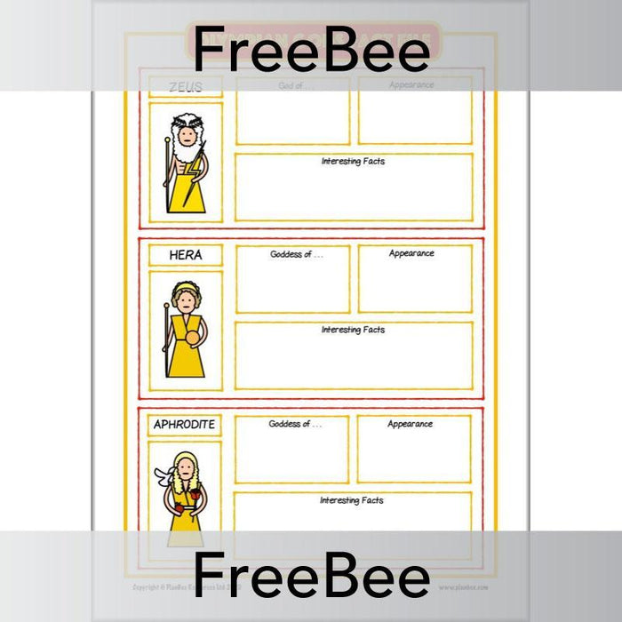 Free Printable Zeus Hera and Aphrodite Greek God and Goddess Fact File Activities Sheets by PlanBee