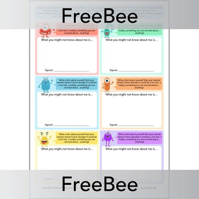 Free Knowing Me, Knowing You Transition Cards by PlanBee