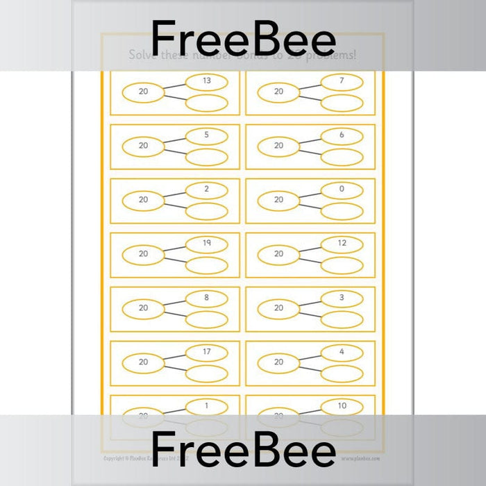 PlanBee FREE Number Bonds to 20 Worksheet by PlanBee