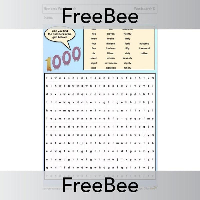 PlanBee Numbers Word Search | PlanBee FreeBees