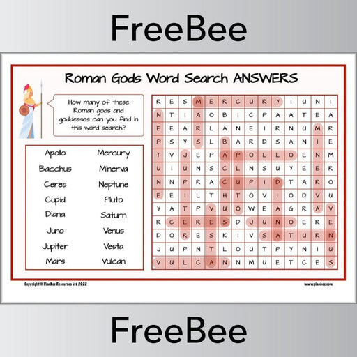 PlanBee FREE Roman Gods Word Search by PlanBee