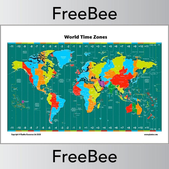 PlanBee FREE Time Zones KS2 Map for Primary Children