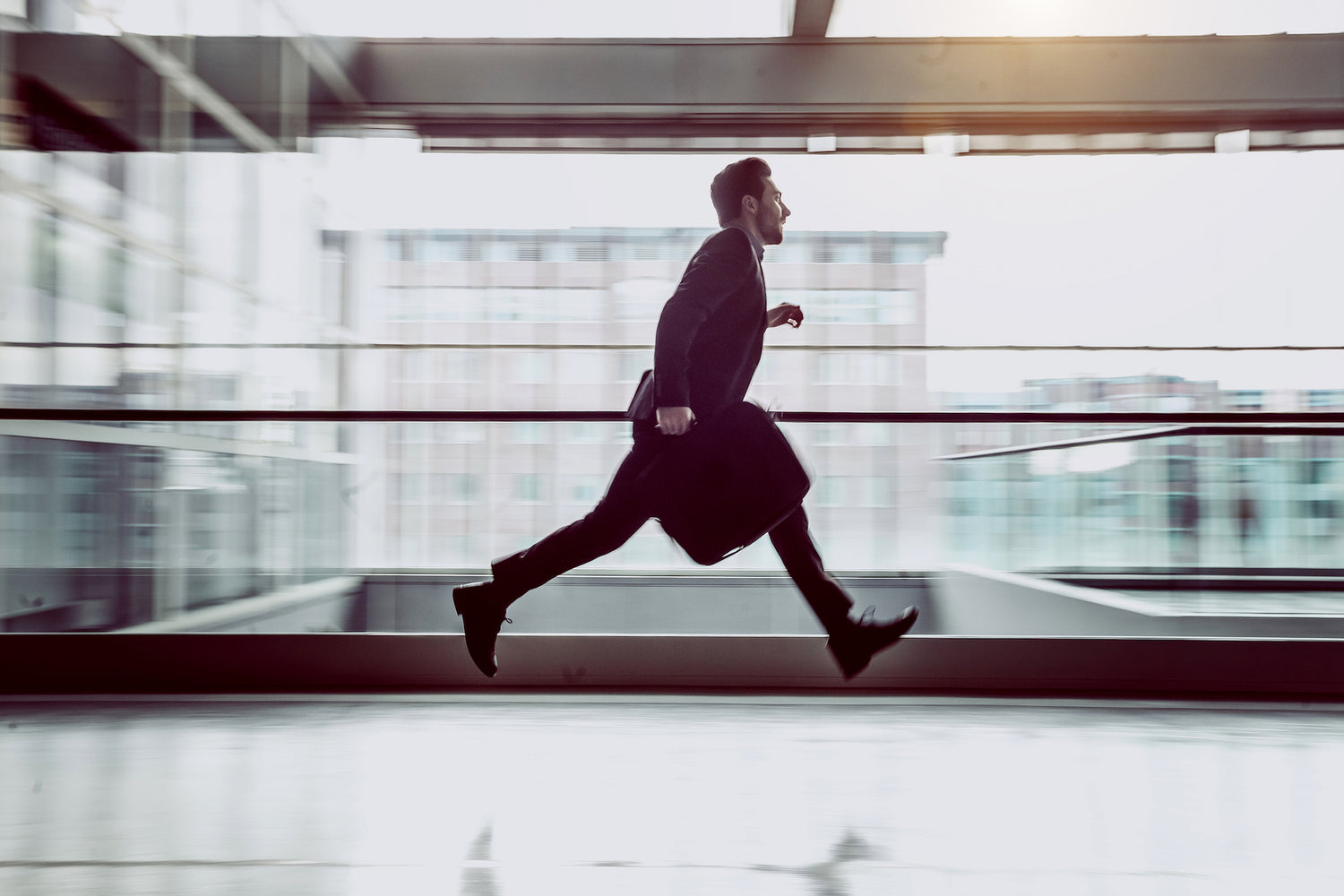 Teacher running rushing around school