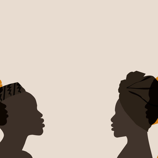 Silhouettes of diverse faces in various colors against a neutral background.