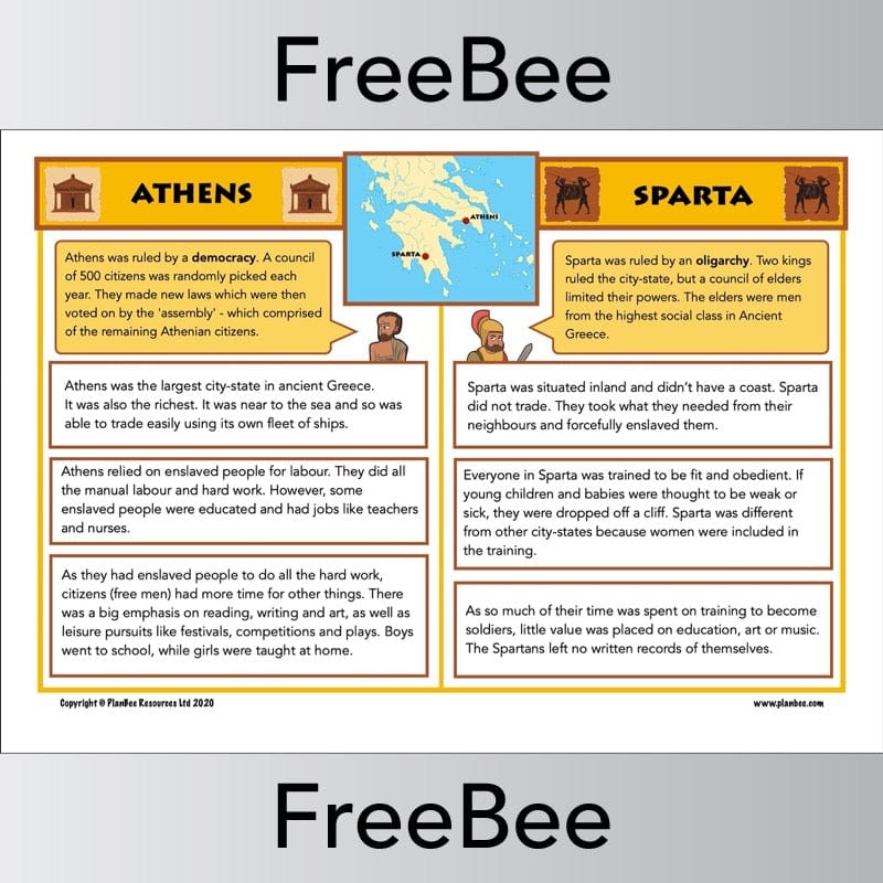 PlanBee Athens and Sparta KS2 Comparison Chart | Primary History