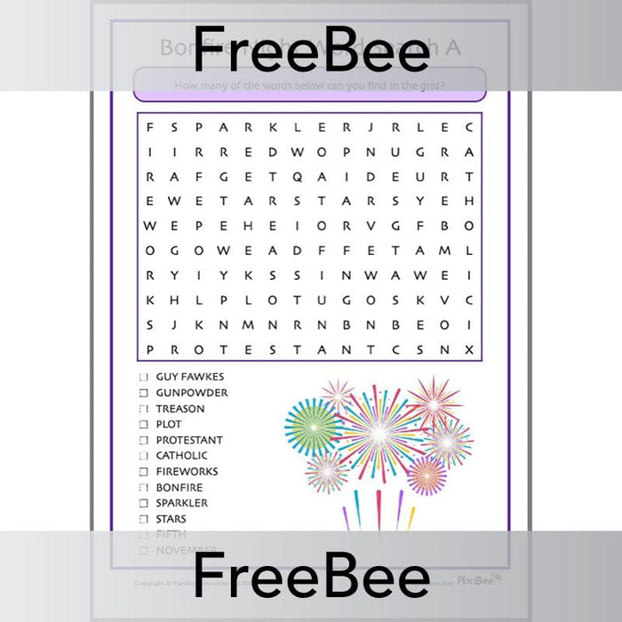 PlanBee FREE Printable Bonfire Night Word Search by PlanBee