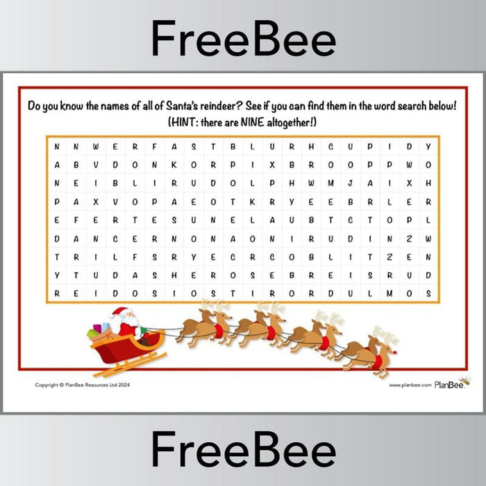 PlanBee Christmas Reindeer Word Search Printables by PlanBee