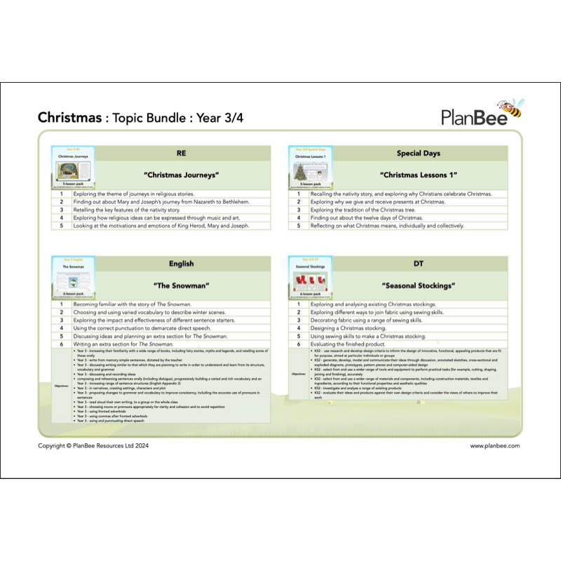 PlanBee Christmas Topic Year 3/4 Lesson Packs by PlanBee