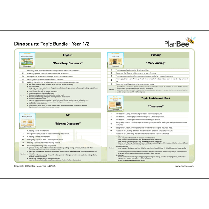 PlanBee Dinosaurs KS1 Cross-Curricular Topic Bundle