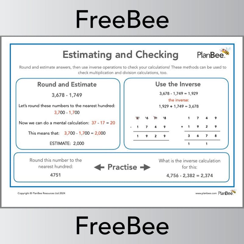 PlanBee Estimating and checking Maths Poster PDF by PlanBee