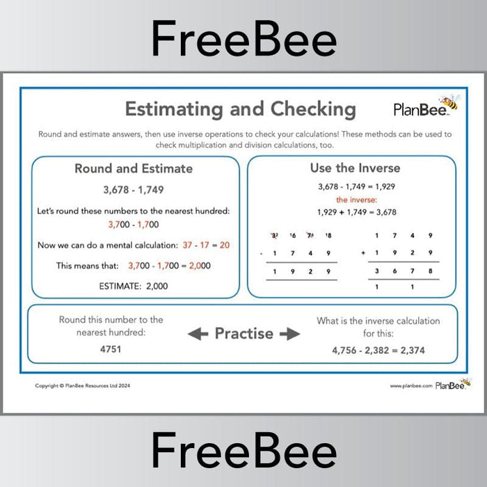 PlanBee Estimating and checking Maths Poster PDF by PlanBee