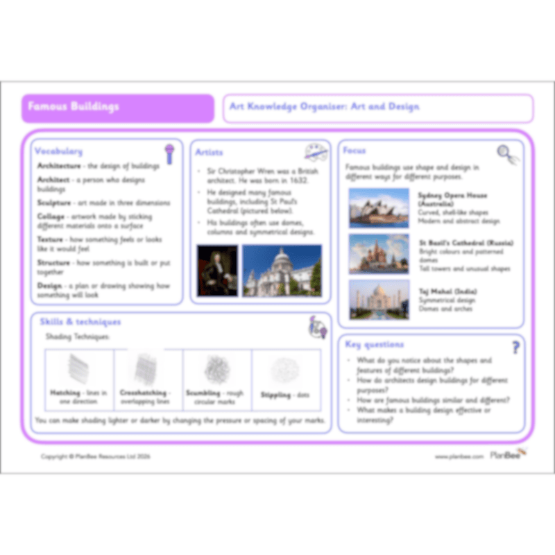 PlanBee Downloadable KS2 Famous Buildings Art Lessons by PlanBee 