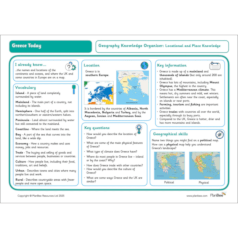 PlanBee Greece Today | KS2 Geography Lesson Pack