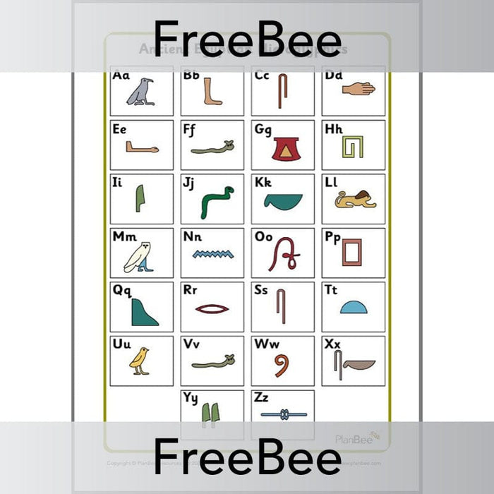 PlanBee Free KS2 Hieroglyphics Alphabet Poster by PlanBee