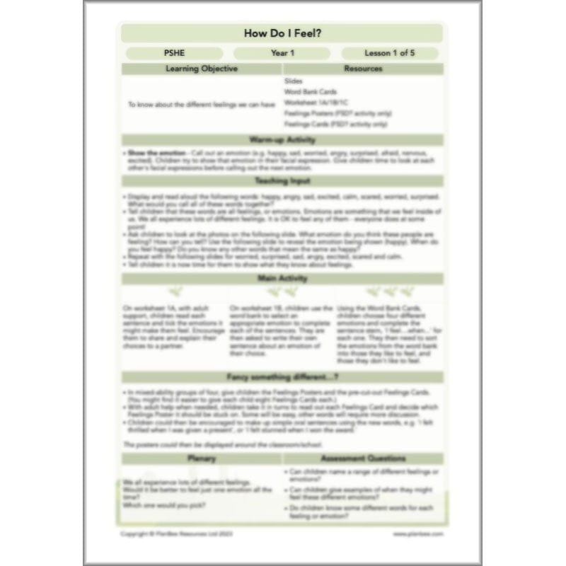 PlanBee How Do I Feel? KS1 PSHE lesson packs by PlanBee