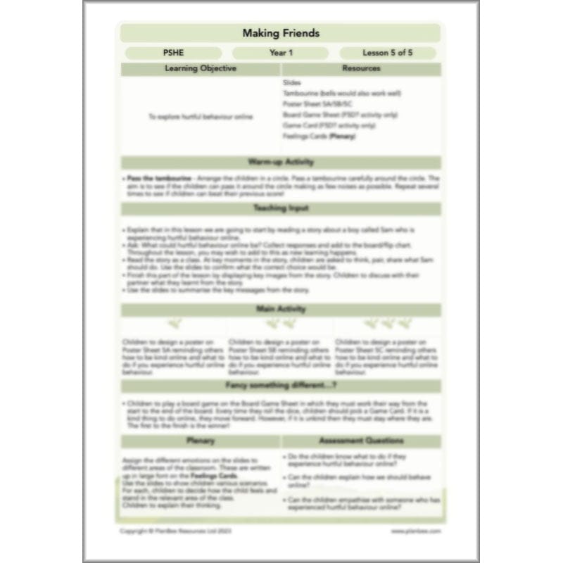 PlanBee Making Friends PSHE KS1 lessons by PlanBee