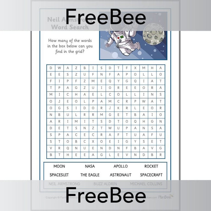 PlanBee FREE Neil Armstrong KS1 Word Search | Moon Landing