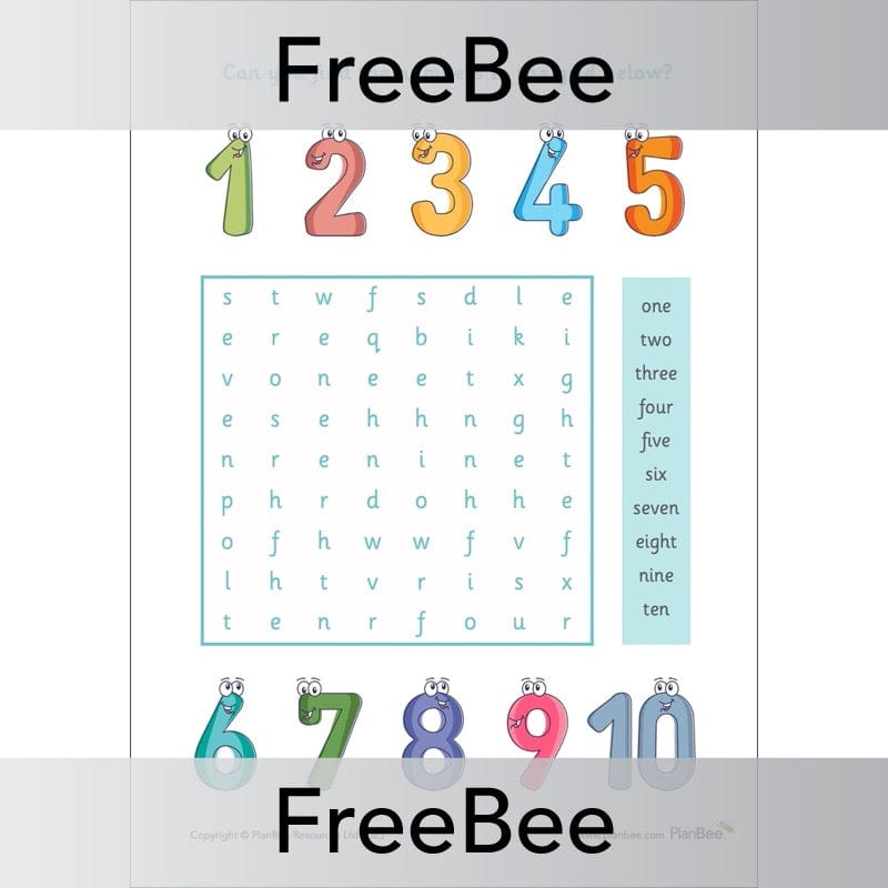Numbers Word Search | PlanBee FreeBees
