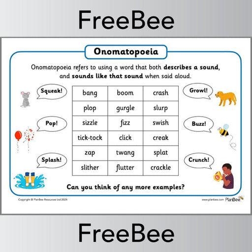 PlanBee FREE Onomatopoeia Examples KS2 Poster | PlanBee