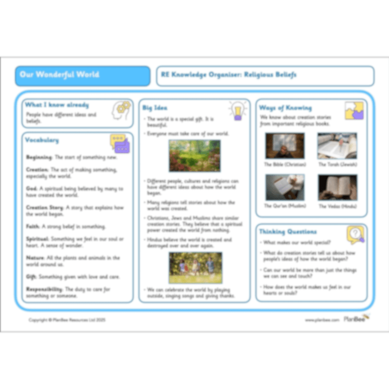 PlanBee Our Wonderful World - Creation Story KS1 RE Lessons | PlanBee