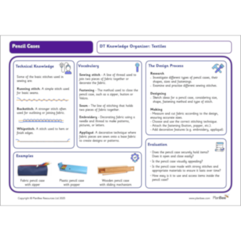 PlanBee Pencil Cases - Textiles: DT Lesson Plans for KS2 Y3/4