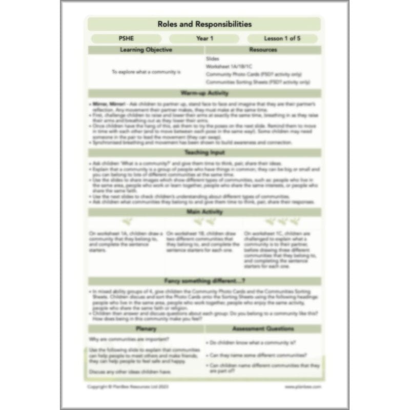 PlanBee Roles and Responsibilities KS1 PSHE by PlanBee