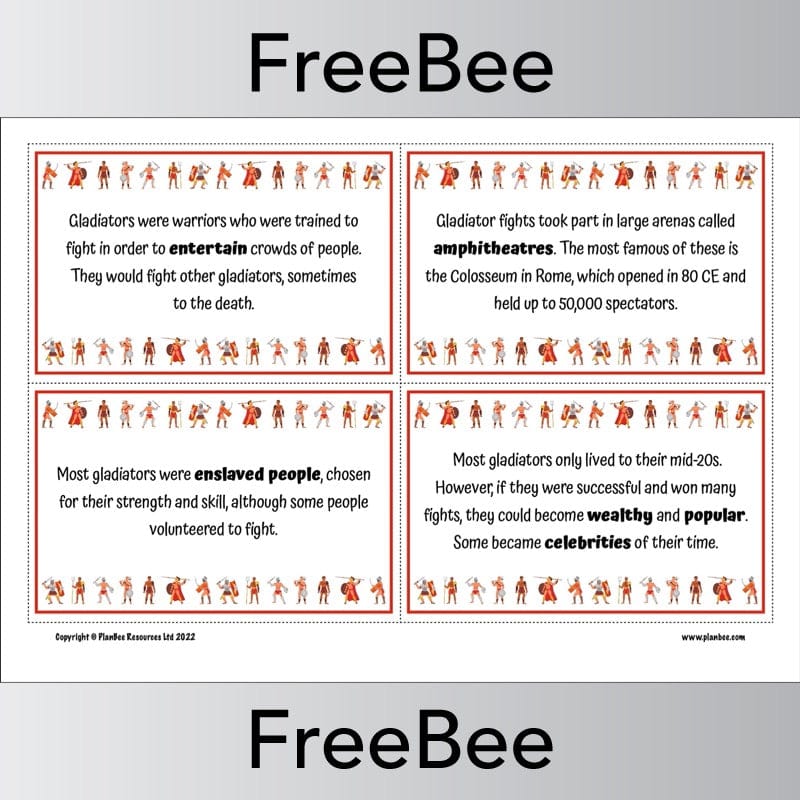 PlanBee FREE Roman Gladiators KS2 Fact Cards | PlanBee