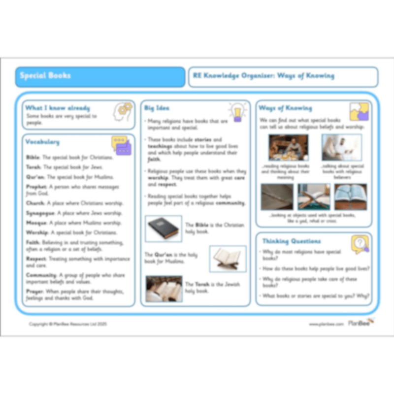 PlanBee Exploring Special Books KS1 RE lesson pack by PlanBee