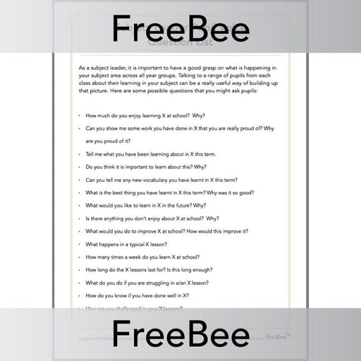 PlanBee Subject Leader Pupil Voice Question List by PlanBee