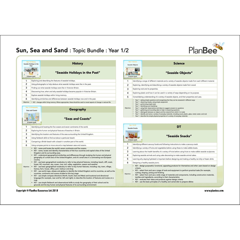 PlanBee Sun Sea and Sand Topic KS1 Lesson Packs