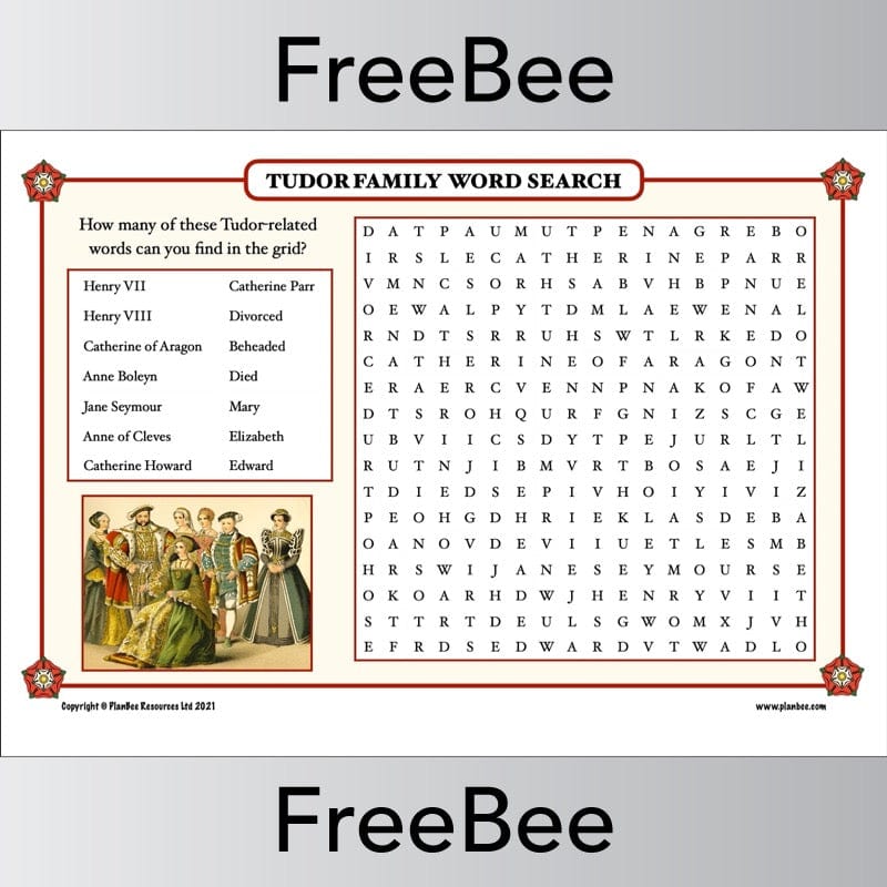 PlanBee FREE Tudors Word Search by PlanBee
