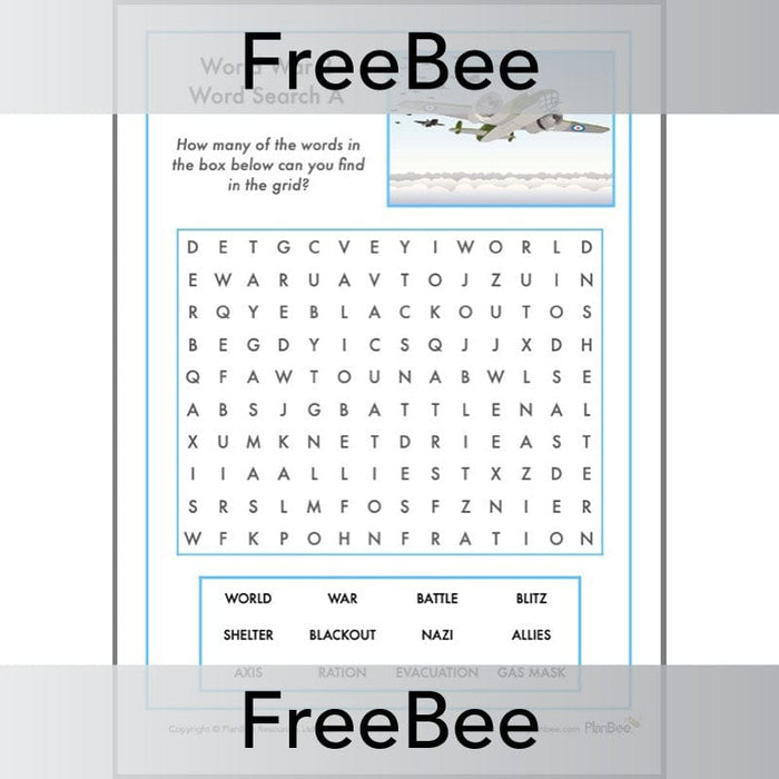 PlanBee World War 2 Word Search | PlanBee FreeBees