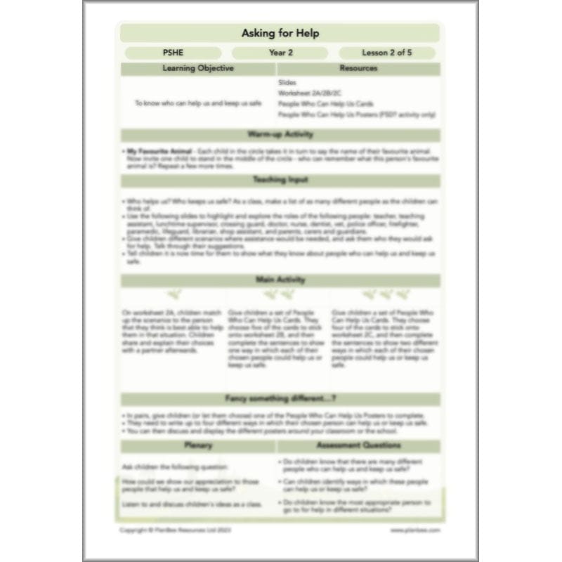 PlanBee Asking for Help KS1 PSHE lessons by PlanBee