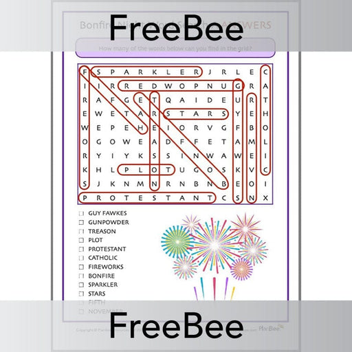 PlanBee FREE Printable Bonfire Night Word Search by PlanBee